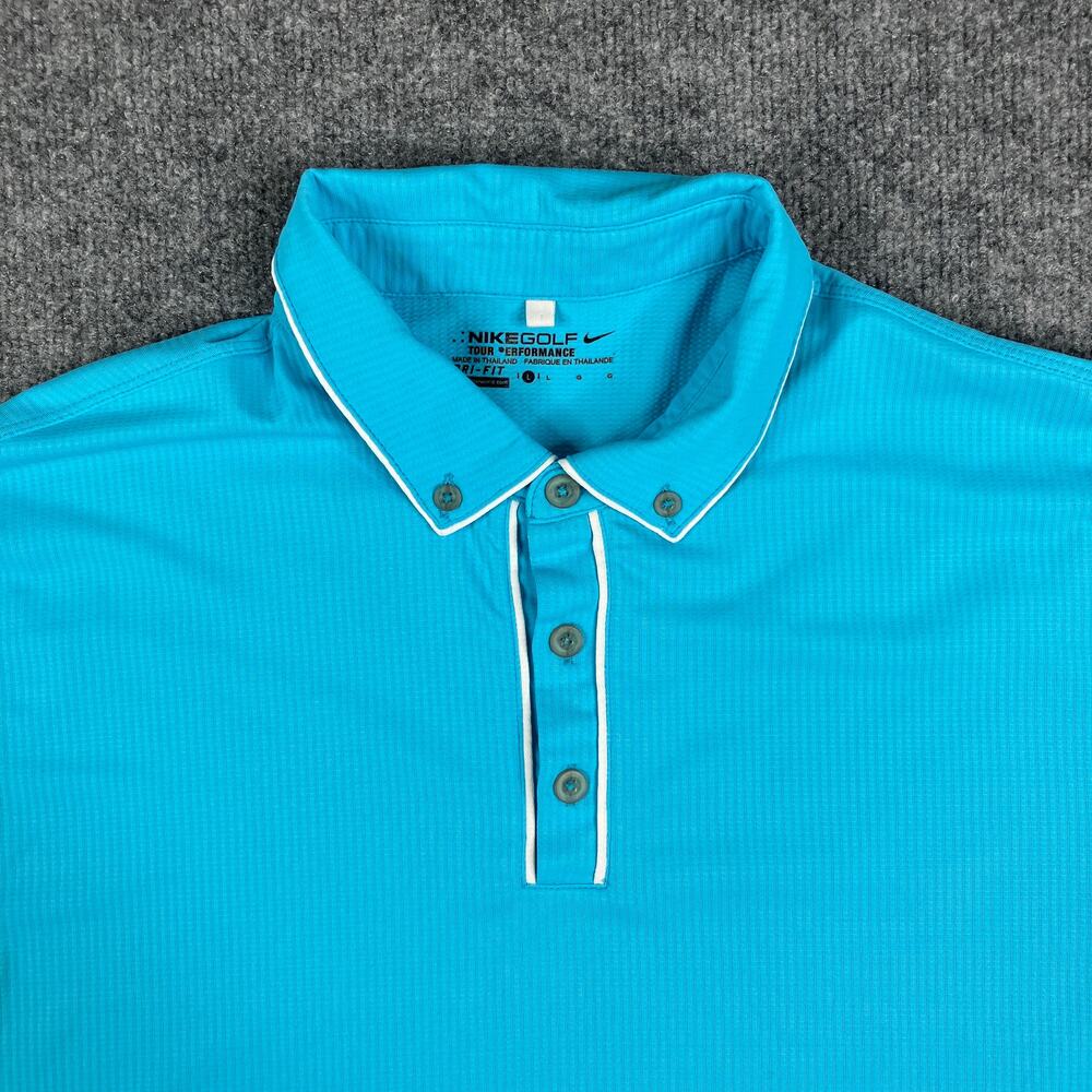 Nike Golf Polo Mens L Blue Dri-Fit‎ Performance Short Sleeve Athletic Shirt